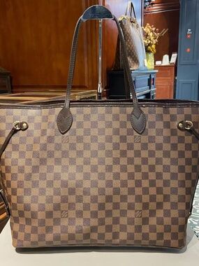 N16 Slightly Used Louis Vuitton Neverfull Brown Chekerboard Bag Big